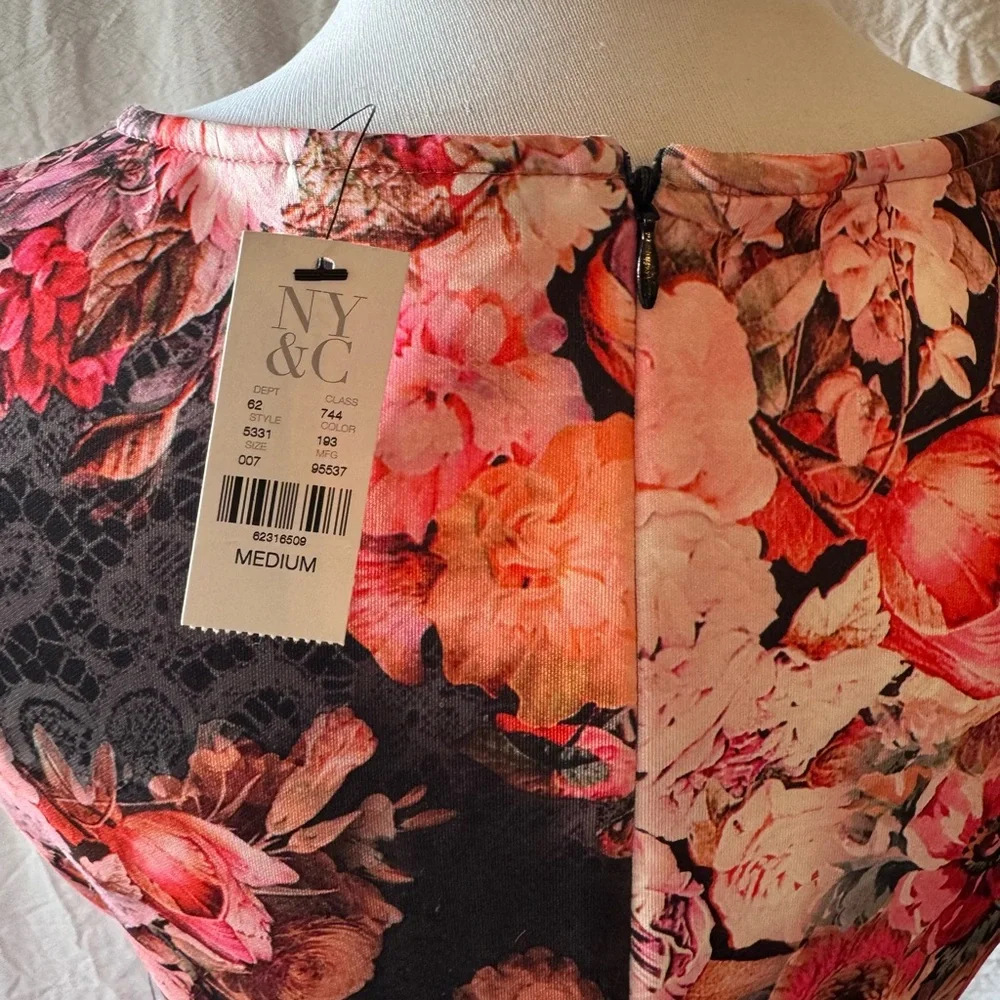 Pink Orange Sheath Midi Dress Cap Sleeves Floral Print Cocktail NWT M Sexy Chic
